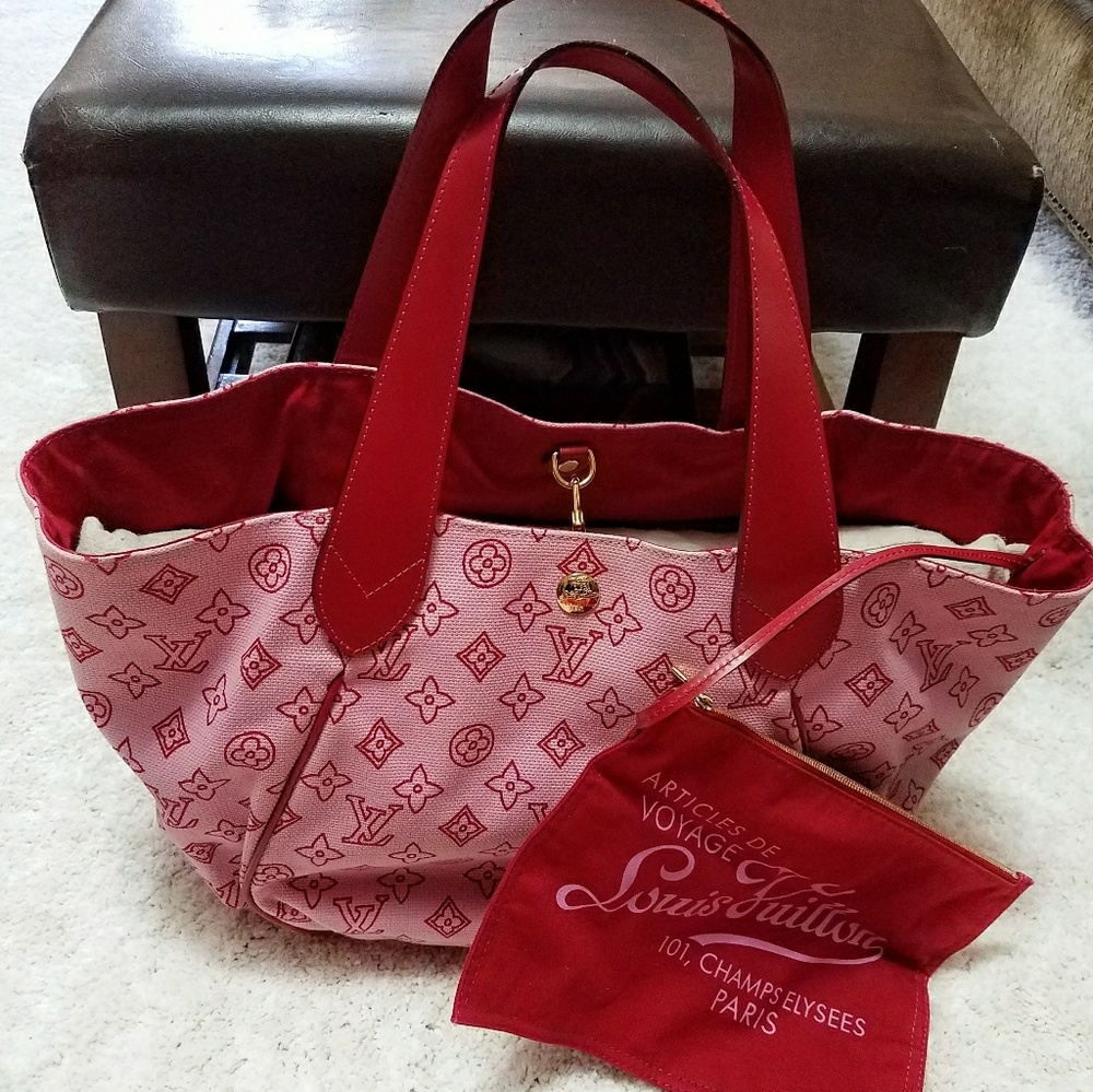 Louis Vuitton Cabas Ipanema PM Rose Red Bag Beach